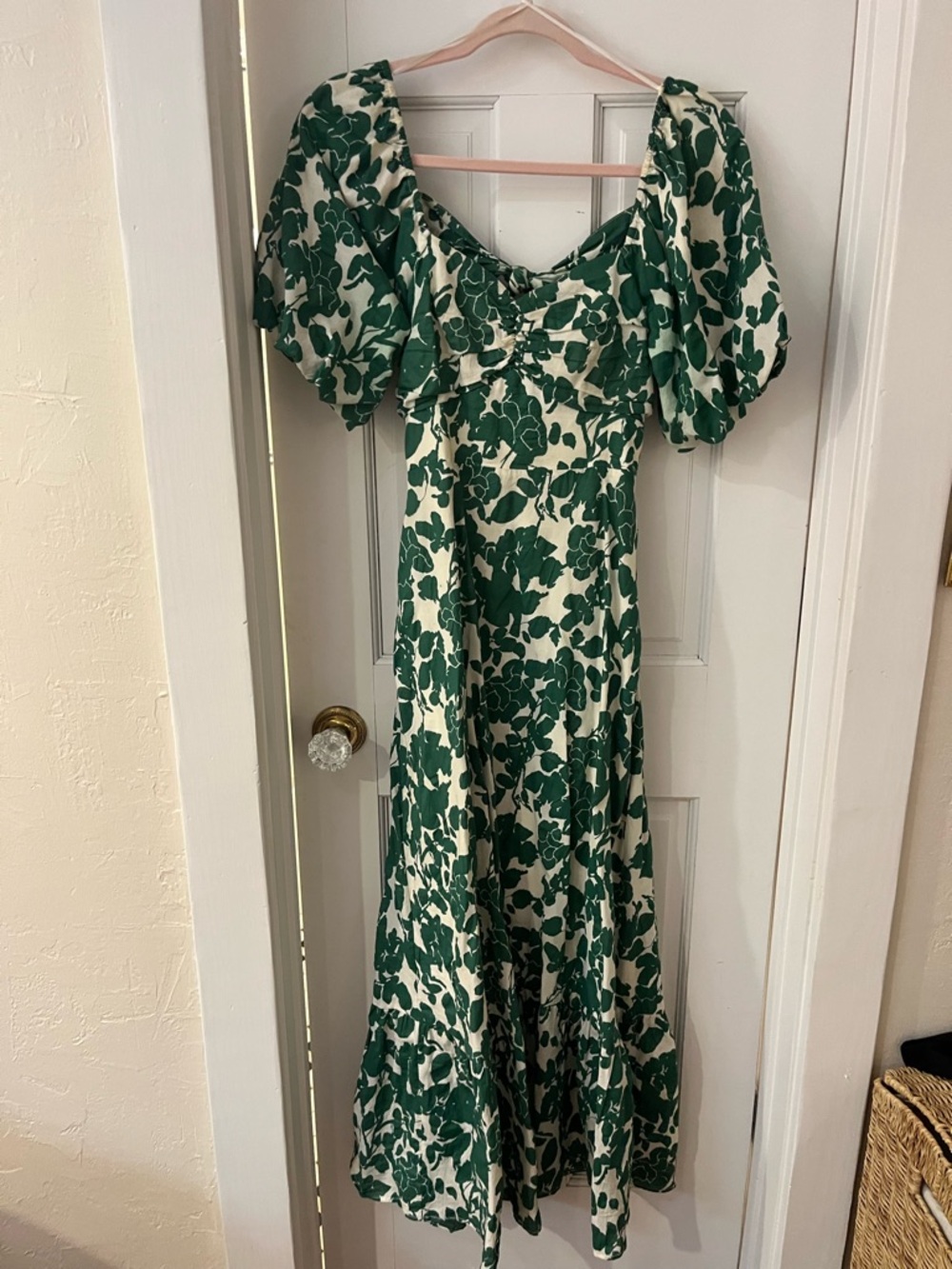 English Factory Green Floral Puff-Sleeve Maxi Dress